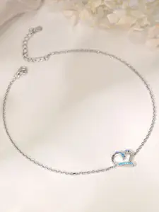 GIVA 925 Silver Rhodium-Plated Dewy Heart Shaped Anklet