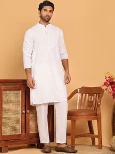 Jompers Floral Embroidered Mandarin Collar Chikankari Straight Kurta With Pyjama
