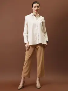 Athena Immutable Women Relaxed Fit Mandarin Collar Solid Cotton Casual Shirt