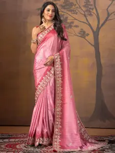 KAJREE Striped Embroidered Pure Silk Saree