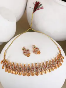 EVY Gold Plated Cubic Zircon Studded Necklace With Earrrings