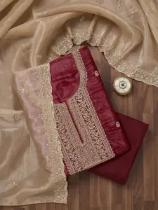 Koskii Floral Embroidered Sequinned Semi Crepe Unstitched Salwar Suit