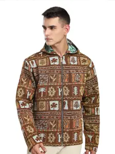 Beyoung Men Geometric Floral Print Hoodie Shacket Sweatshirts