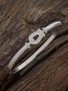 Kushal's Fashion Jewellery Rhodium-Plated Zircon-Studded Bangle