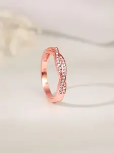GIVA 925 Sterling Silver Rose Gold-Plated CZ Studded Sparkling Spiral Finger Ring