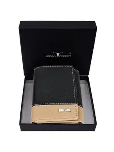 URBAN FOREST Men Colourblocked Leather Three Fold Wallet
