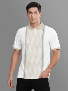 BULLMER Men Geometric Printed Polo Collar Cotton T-shirt