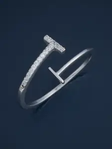 Kushal's Fashion Jewellery Sterling Silver Rhodium-Plated Cubic Zirconia Temple Finger Ring