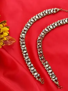 Anouk Set Of 2 Gold-Plated Kundan Stones Studded Anklet