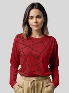 Leotude Women Abstract Printed Round Neck Relaxed Fit T-shirt