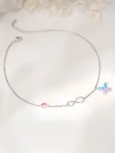 GIVA 925 Silver Blue Butterfly Infinity Rhodium-Plated Anklet