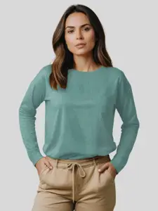 Leotude Women Solid Round Neck Cotton Relaxed Fit T-shirt