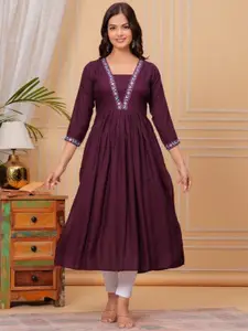clothonus V-Neck Pleated Thread Work A-Line Kurta