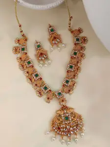 EVY Gold-Plated Cubic Zirconia Studded Necklace With Earrrings