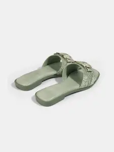 LEMON & PEPPER Women Textured Open Toe Flats with Buckles