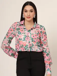 AMSWAN Women Comfort Fit Spread Collar Floral Printed Cotton Casual Shirt