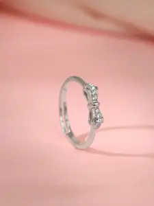 GIVA 925 Sterling Silver Cute Bow Rhodium-Plated CZ Studded Adjustable Ring
