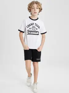 DeFacto Boys Typography Printed Round Neck Pure Cotton T-Shirt And Shorts