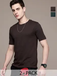 Moda Rapido Men Pack Of 2 Solid Round Neck Regular Fit Cotton T-shirts