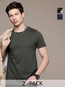 Moda Rapido Men Pack Of 2 Solid Round Neck Regular Fit Cotton T-shirts