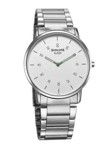 Sonata Men Brass Dial & Stainless Steel Bracelet Style Straps Analogue Watch 7152QM01