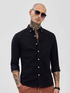 Snitch Men Classic Fit Button-Down Collar Solid Cotton Casual Shirt