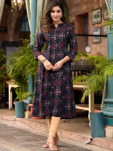 ARAVALII Geometric Printed Mandarin Collar A-Line Kurta