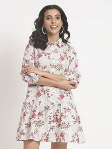 ANGOORI FASHION Floral Print Puff Sleeve Cotton A-Line Dress