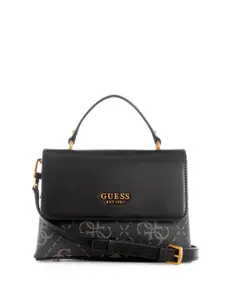 GUESS Printed PU Structured Satchel with Tasselled