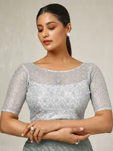 Soch Women Embroidered Boat Neck Padded Saree Blouse With Sequins