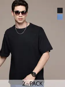 Moda Rapido Men Pack Of 2 Solid Round Neck Cotton Oversized Fit T-shirts