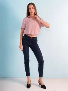 ONLY Women Spread Collar Solid Cotton Casual Shirt