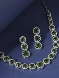 fabula Green American Diamond Necklace Jewellery Set