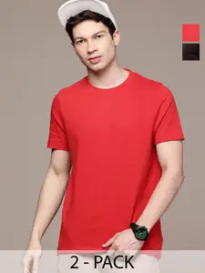 Moda Rapido Men Pack Of 2 Solid Round Neck Regular Fit Cotton T-shirts