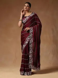 Saree mall Floral Embroidered Beads and Stones Satin Saree