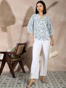 all about you Floral Printed Puff Sleeve Satin Top