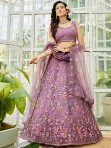 panchhi Floral Embroidered Sequinned Semi-Stitched Lehenga & Unstitched Blouse & Dupatta