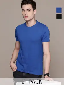 Moda Rapido Men Pack Of 2 Solid Round Neck Regular Fit Cotton T-shirts