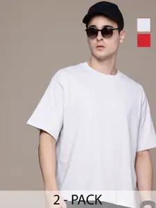 Moda Rapido Men Pack Of 2 Solid Round Neck Cotton Oversized Fit T-shirts