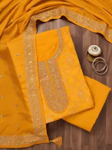 Koskii Floral Embroidered Zariwork Tissue Unstitched Dress Material