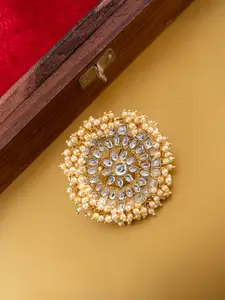 PANASH Gold-Plated Kundan Studded And Beaded Finger Ring