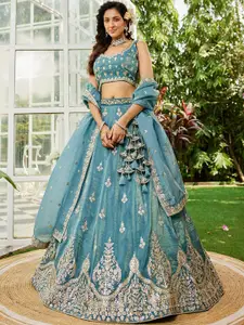 panchhi Embroidered Sequinned Semi-Stitched Lehenga & Unstitched Blouse With Dupatta