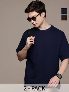 Moda Rapido Men Pack Of 2 Solid Round Neck Cotton Oversized Fit T-shirts