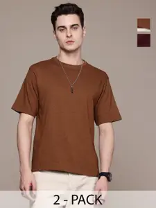 Moda Rapido Men Pack Of 2 Solid Round Neck Cotton Oversized Fit T-shirts