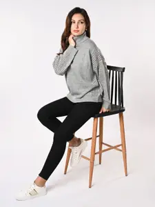 IZEL Women Ribbed Turtle Neck Pullover