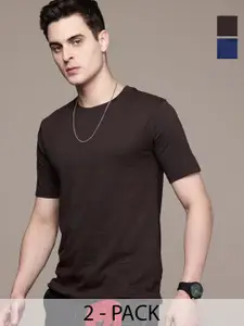 Moda Rapido Men Pack Of 2 Solid Round Neck Regular Fit Cotton T-shirts