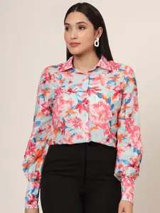 AMSWAN Women Comfort Fit Spread Collar Floral Printed Casual Shirt