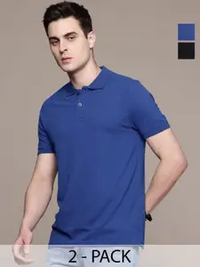 Moda Rapido Men Pack Of 2 Solid Polo Collar Regular Fit Cotton T-shirts