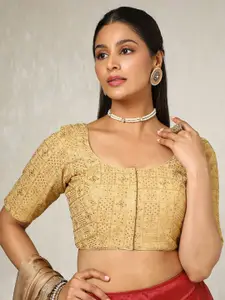 Soch Embroidered Round Neck Padded Saree Blouse With Sequins