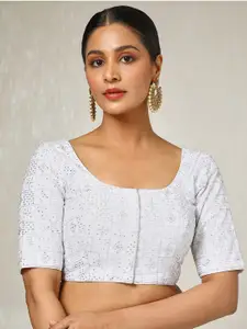 Soch Embroidered Round Neck Padded Saree Blouse With Sequins